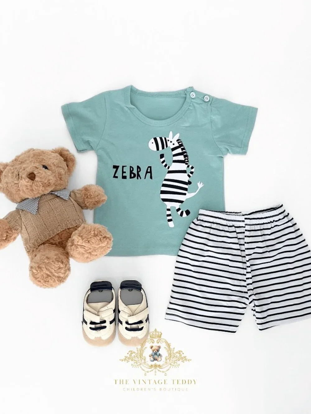NWT Cute Boys Matching Set Kids T-shirt & Shorts 2-Piece 100% Cotton Zebra 6-9M - Picture 4 of 4